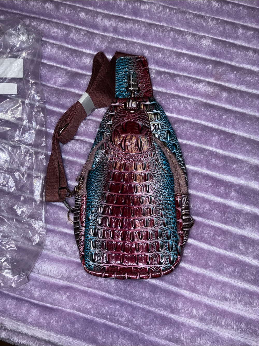 Textured Croc-Embossed Sling Bag Burgundy Blue - Women's Crossbody No Returns